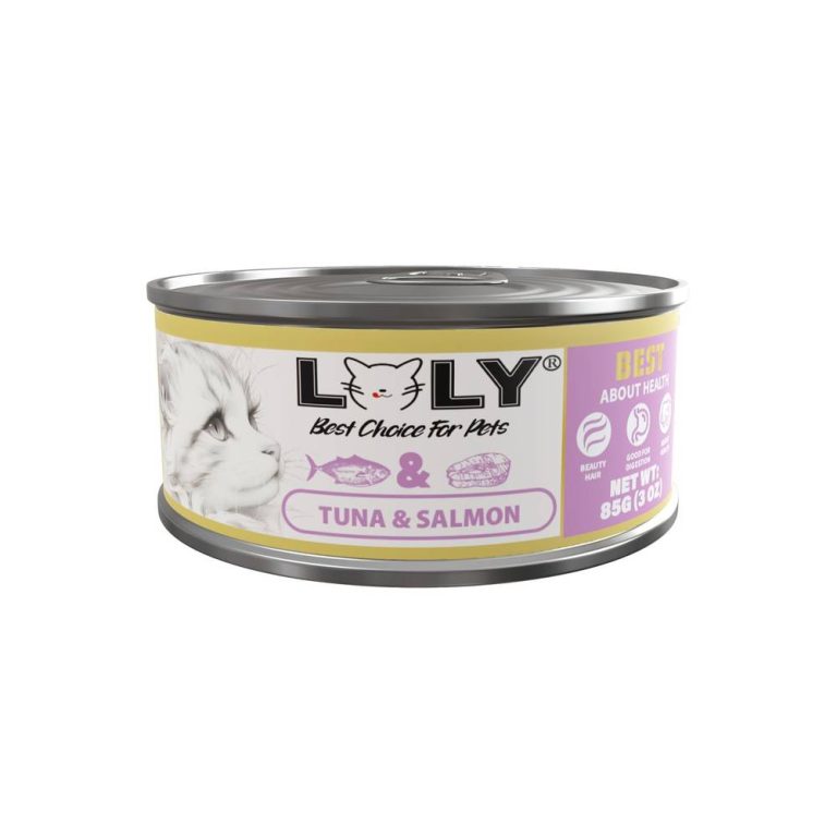 لولي كات طعام رطب معلبات بالتونة والسالمون للقطط 85g