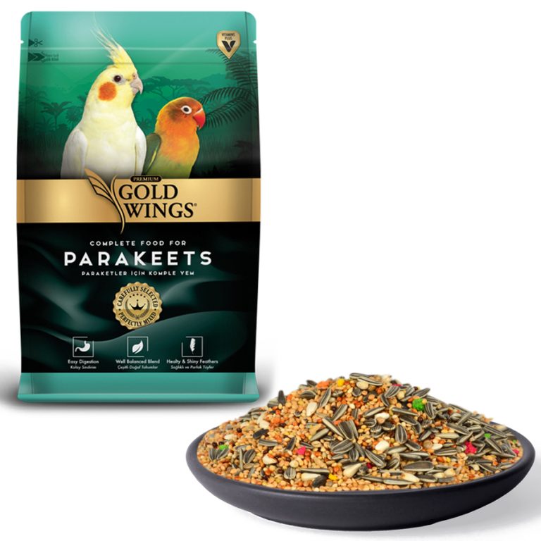 طعام طيور “جولد وينجز بريميوم” (Gold Wings Premium) المخصص لطيور الباراكيت.