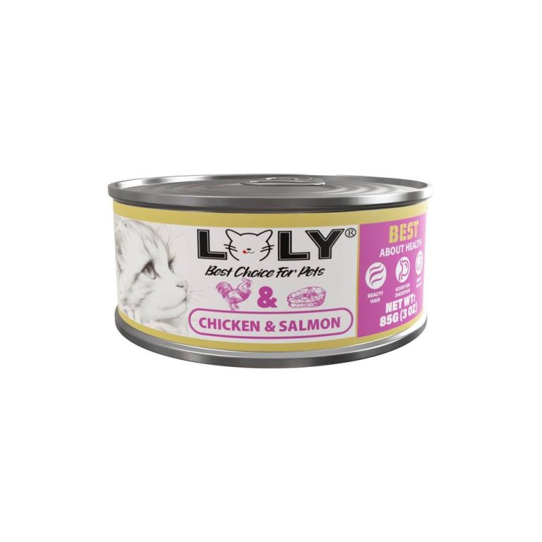 لولي كات طعام رطب معلبات بالدجاج والسالمون للقطط 85g